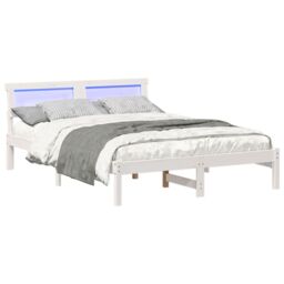 Berkfield Home with LED Strip Lights with Headboard White 140 x 190 cm Solid pine wood - thumbnail 3