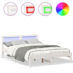 Berkfield Home with LED Strip Lights with Headboard White 140 x 190 cm Solid pine wood - thumbnail 4