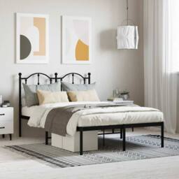 Berkfield Home Metal Bed Frame with Headboard Black 120x190 cm Small Double - thumbnail 2