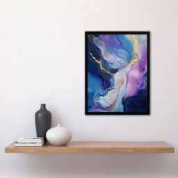 "Artery8 Wall Art Print Purple Gold Blue Fluid Stone Crystal Abstract Artwork Painting Art Framed in Black - Size: W12"" x H16""" - thumbnail 4