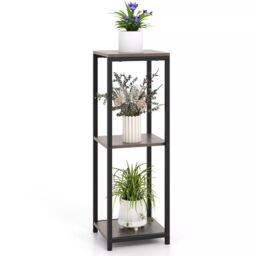 Costway 3 Tier Tall Metal Plant Stand Corner Plant Holder Flower Pot Organizer in Grey - thumbnail 1