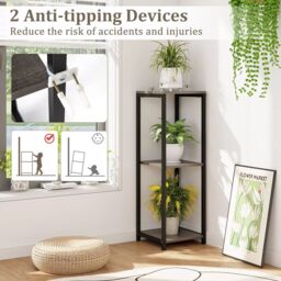 Costway 3 Tier Tall Metal Plant Stand Corner Plant Holder Flower Pot Organizer in Grey - thumbnail 5