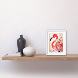 "Artery8 Wall Art Print Flamingo Bird With Patterns Folk Art Watercolour Painting Artwork Framed 9X7 Inch in White - Size: W7"" x H9""" - thumbnail 2