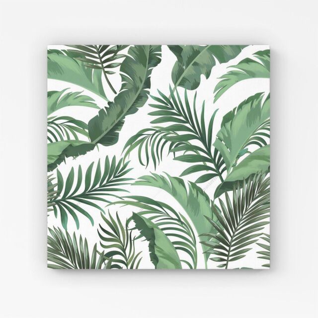 "Warren Reed - Designer Trendy Tropical Leaves Canvas in Green - Size: W16"" x H16""" - image 1