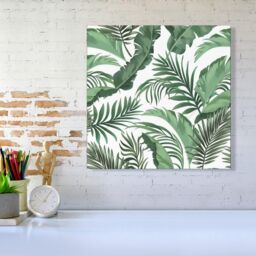 "Warren Reed - Designer Trendy Tropical Leaves Canvas in Green - Size: W16"" x H16""" - thumbnail 2