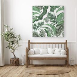 "Warren Reed - Designer Trendy Tropical Leaves Canvas in Green - Size: W16"" x H16""" - thumbnail 3