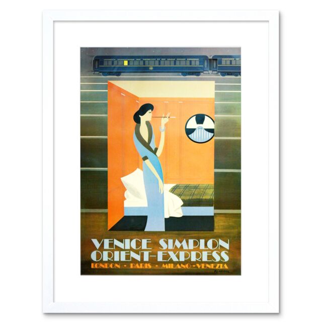 "Artery8 Wall Art Print Orient Express Train London Paris Venice Artwork Framed 9X7 Inch in White - Size: W7"" x H9""" - image 1