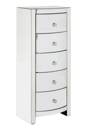 Orsina Bevelled Curved Tall Boy Drawers, Mirrored Glass Finish, Ample Storage 5 Drawer Tall Chest, Delivered Fully Assembled in Silver - thumbnail 2