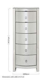 Orsina Bevelled Curved Tall Boy Drawers, Mirrored Glass Finish, Ample Storage 5 Drawer Tall Chest, Delivered Fully Assembled in Silver - thumbnail 5