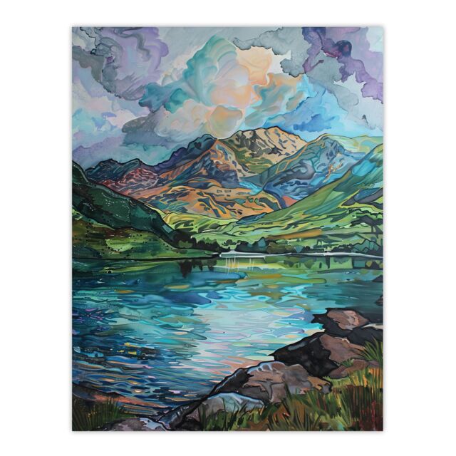 "Artery8 Blea Tarn Valley Lake District England Painting Wall Art Print in Blue - Size: W24"" x H32""" - image 1