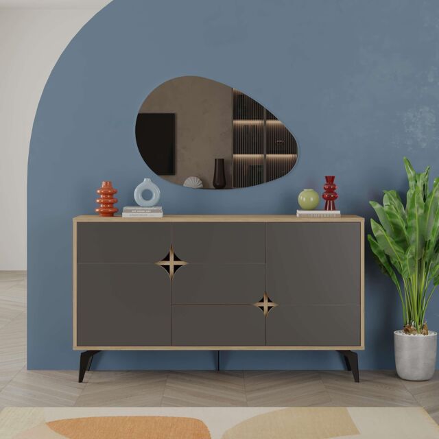 Decortie 4-Doors Sideboard 'Spark' Metal Legs Storage Cabinet 140cm in Dark Grey - Size: 2 Pack - image 1