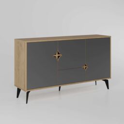 Decortie 4-Doors Sideboard 'Spark' Metal Legs Storage Cabinet 140cm in Dark Grey - Size: 2 Pack - thumbnail 2