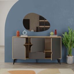Decortie 4-Doors Sideboard 'Spark' Metal Legs Storage Cabinet 140cm in Dark Grey - Size: 2 Pack - thumbnail 4
