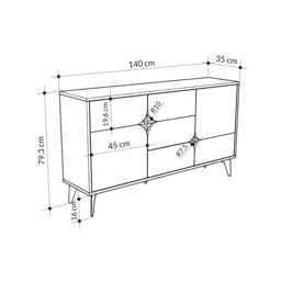 Decortie 4-Doors Sideboard 'Spark' Metal Legs Storage Cabinet 140cm in Dark Grey - Size: 2 Pack - thumbnail 6