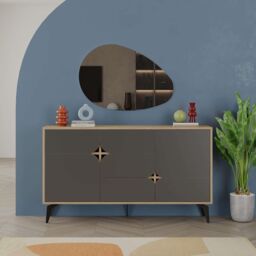 Decortie 4-Doors Sideboard 'Spark' Metal Legs Storage Cabinet 140cm in Dark Grey - Size: 2 Pack - thumbnail 5