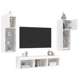 Berkfield Home Modern 5 Piece TV Wall Units with LED White Engineered Wood - thumbnail 4