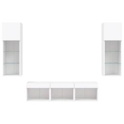 Berkfield Home Modern 5 Piece TV Wall Units with LED White Engineered Wood - thumbnail 7