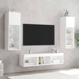 Berkfield Home Modern 5 Piece TV Wall Units with LED White Engineered Wood - thumbnail 1