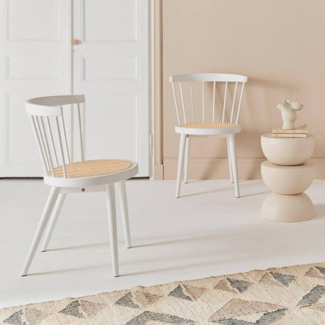 sweeek Pair Of Wood & Cane Dining Chairs in White - image 1