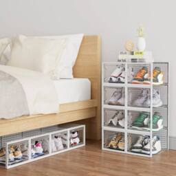 VOGREX 12 x Stackable Foldable Boxes Trainers Organiser in White - thumbnail 3