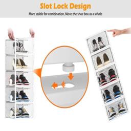 VOGREX 12 x Stackable Foldable Boxes Trainers Organiser in White - thumbnail 2