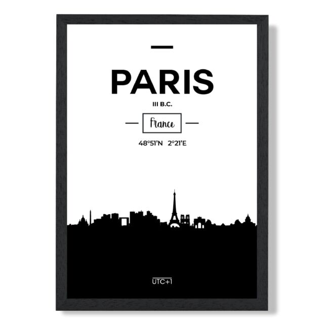 ARTZE Paris Black & White City Skyline Framed Print SIZE: A3 with Black Frame - Size: A4 - image 1