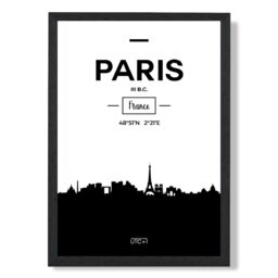 ARTZE Paris Black & White City Skyline Framed Print SIZE: A3 with Black Frame - Size: A4 - thumbnail 1