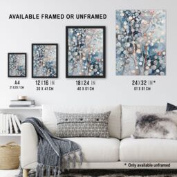 Artery8 Abstract Bubble Forest Trees Watercolour Painting Framed Art Print in Blue - Size: A4 - thumbnail 3