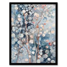 Artery8 Abstract Bubble Forest Trees Watercolour Painting Framed Art Print in Blue - Size: A4 - thumbnail 1