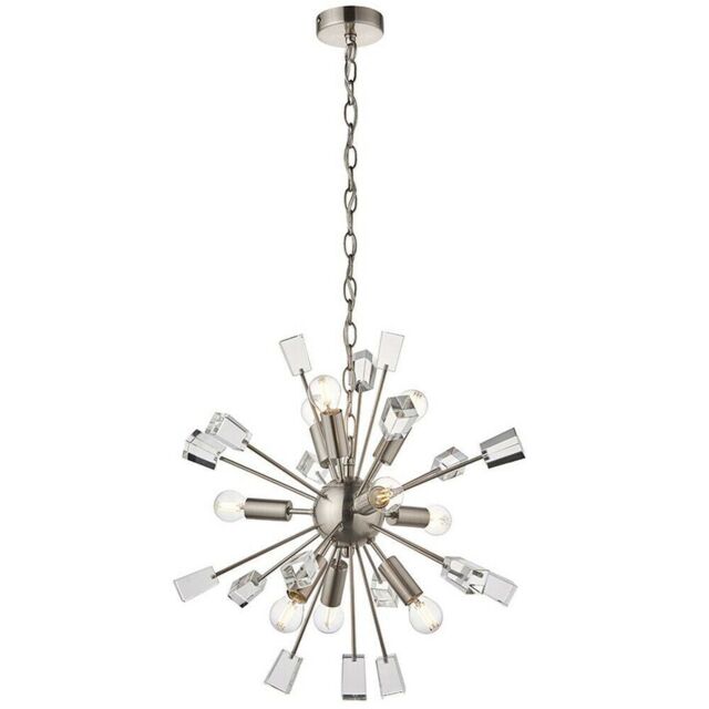 Loops Multi Light Hanging Ceiling Pendant Satin Nickel & Crystal Feature Star Rod Lamp in Metallics - image 1