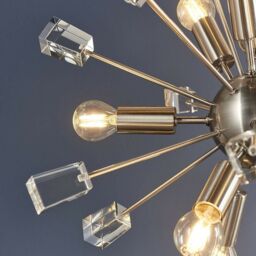 Loops Multi Light Hanging Ceiling Pendant Satin Nickel & Crystal Feature Star Rod Lamp in Metallics - thumbnail 4