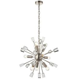 Loops Multi Light Hanging Ceiling Pendant Satin Nickel & Crystal Feature Star Rod Lamp in Metallics - thumbnail 1