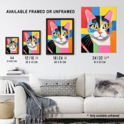 "Artery8 Wall Art Print Abstract Tabby Cat Oil Painting Vibrant Geometric Fun Pet Portrait Poster - Size: W18"" x H24""" - thumbnail 3
