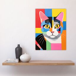 "Artery8 Wall Art Print Abstract Tabby Cat Oil Painting Vibrant Geometric Fun Pet Portrait Poster - Size: W18"" x H24""" - thumbnail 4