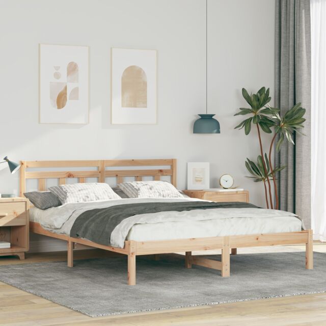Berkfield Home with Headboard Brown 140 x 200 cm Solid pine wood in Beige - image 1