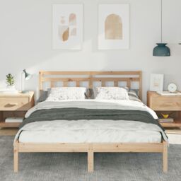 Berkfield Home with Headboard Brown 140 x 200 cm Solid pine wood in Beige - thumbnail 5