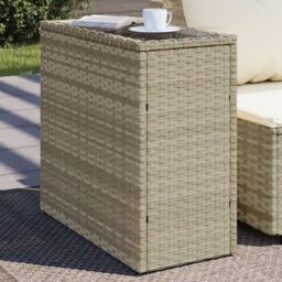 Berkfield Home Garden Side Table with Glass Top Light Grey 58x27.5x55 cm Poly Rattan - thumbnail 1
