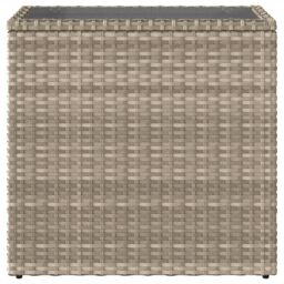 Berkfield Home Garden Side Table with Glass Top Light Grey 58x27.5x55 cm Poly Rattan - thumbnail 6