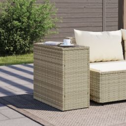 Berkfield Home Garden Side Table with Glass Top Light Grey 58x27.5x55 cm Poly Rattan - thumbnail 3
