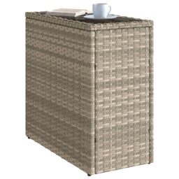 Berkfield Home Garden Side Table with Glass Top Light Grey 58x27.5x55 cm Poly Rattan - thumbnail 4