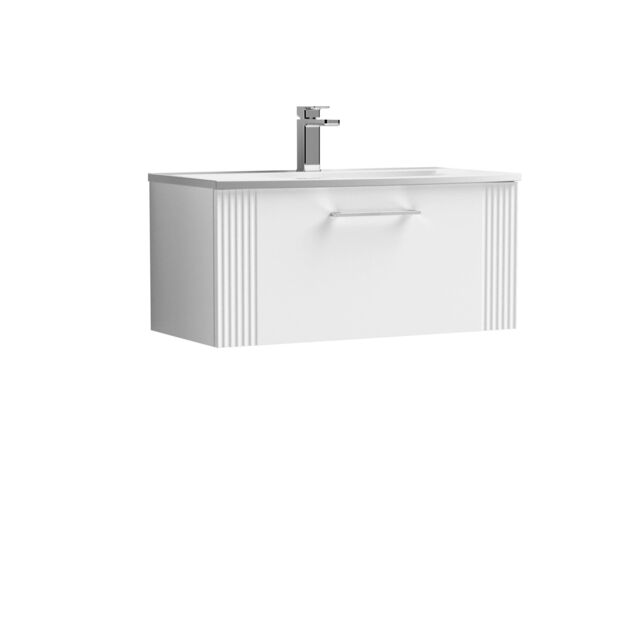 Balterley Wall Hung 1 Drawer Vanity Unit - Curved Basin 800mm, Satin White - image 1