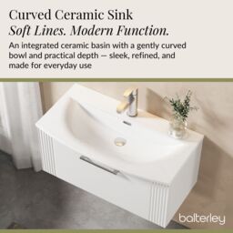 Balterley Wall Hung 1 Drawer Vanity Unit - Curved Basin 800mm, Satin White - thumbnail 4