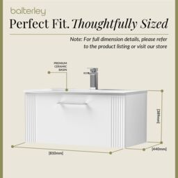 Balterley Wall Hung 1 Drawer Vanity Unit - Curved Basin 800mm, Satin White - thumbnail 5