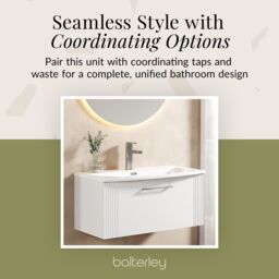 Balterley Wall Hung 1 Drawer Vanity Unit - Curved Basin 800mm, Satin White - thumbnail 7