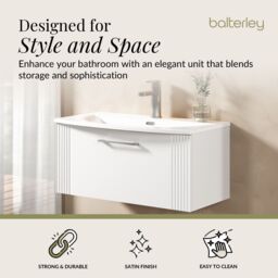 Balterley Wall Hung 1 Drawer Vanity Unit - Curved Basin 800mm, Satin White - thumbnail 2