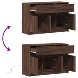 Berkfield Home TV Cabinet with LED Brown Oak 91x34x61 cm Engineered Wood - Size: 91 x 34 x 61 cm - thumbnail 9