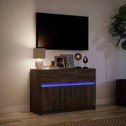 Berkfield Home TV Cabinet with LED Brown Oak 91x34x61 cm Engineered Wood - Size: 91 x 34 x 61 cm - thumbnail 5