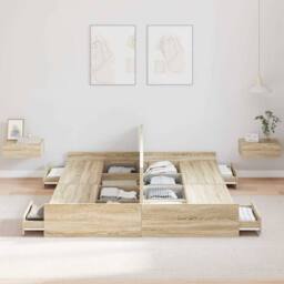 Berkfield Home Storage Bed Frame with Drawer Sonoma oak 140 x 190 cm Melamine in Brown - thumbnail 4