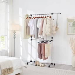 EONLION Chrome Clothing Rack with Extendable Top Rail in Silver - Size: 500mm - thumbnail 5