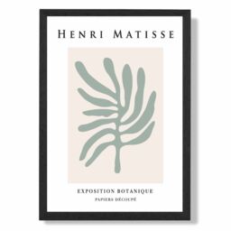 ARTZE Matisse Leaf Sage Green & Beige Exhibition Framed Print SIZE: A2 with Black Frame in Pale Green - Size: A4 - thumbnail 1
